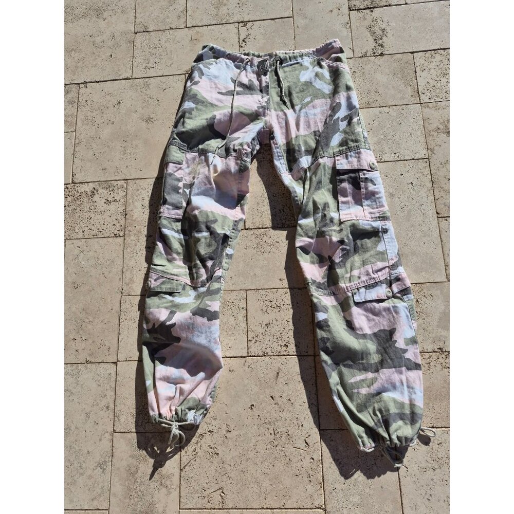 Rothco Pink & Green Camo Cargo Pants XS Ramie Cotton Blend Adjustable Ankles